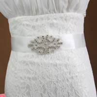 Bridal Decorative Belt, Satin Ribbon, with Glass Seed Beads, Flower, for bridal & with rhinestone, white Approx 68.5 Inch 