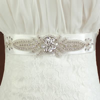 Bridal Decorative Belt, Satin Ribbon, with Crystal & Glass Seed Beads, Flower, for bridal & faceted & with rhinestone, white Approx 68.5 Inch 
