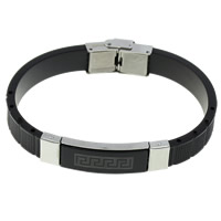 Bracelet en acier inoxydable Silicone, avec acier inoxydable, Placage, noire, 10mm Environ 8 pouce, Vendu par brin