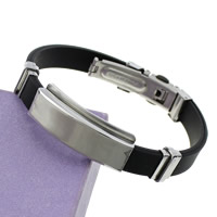 Bracelet en acier inoxydable Silicone, avec acier inoxydable, noire, 10mm Environ 8 pouce, Vendu par brin