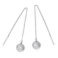 Brass Thread Through Earrings, with Clay Pave, Round, silver color plated, with rhinestone, nickel, lead & cadmium free, 8mm 