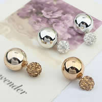 Double Faced Stud Earring, Zinc Alloy, with Rhinestone Clay Pave Bead, Round, plated 