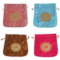 Pochettes de bijoux en soie, avec corde en nylon, Broderie, couleurs mélangées Vendu par PC