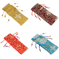 Silk Jewelry Pouches Bags, with Wood, Rectangle, mixed colors   
