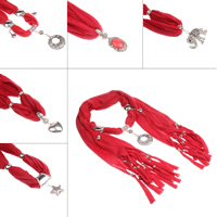 Anhänger Schal, Polyester und Baumwolle, mit gemischte Materialien, gemischt, rot, 36x37x12mm-59x61x18mm, 1500-1700mm, verkauft von Strang