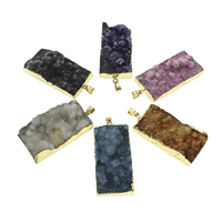 Natural Agate Druzy Pendant, Ice Quartz Agate, with iron bail, Rectangle, gold color plated, druzy style - Approx 