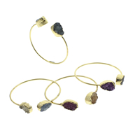 Druzy Bracelet , Ice Quartz Agate, with Zinc Alloy, gold color plated, natural & druzy style & open, mixed colors - Inner Approx 60mm Approx 8 Inch 