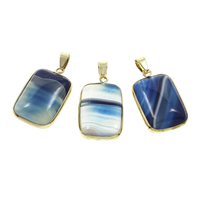 Lace Agate Pendants, with Iron, Rectangle, gold color plated, blue Approx 