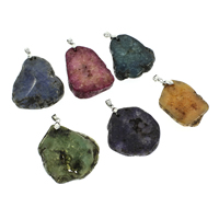 Natural Quartz Pendants, with iron bail, Nuggets, silver color plated - Approx 
