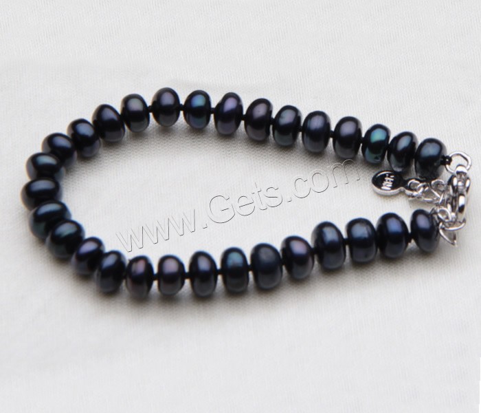Cultured Freshwater Pearl Bracelets, brass lobster clasp, with 5cm extender chain, Button, different size for choice, black, Length:Approx 7.5 Inch, Sold By Strand