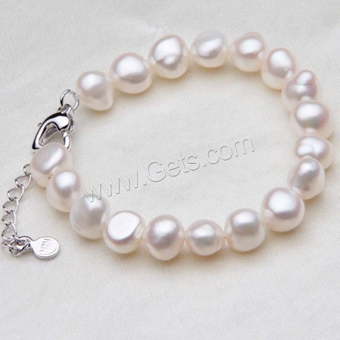 Cultured Freshwater Pearl Bracelets, brass lobster clasp, with 5cm extender chain, Baroque, natural, different size for choice, white, Length:Approx 7.5 Inch, Sold By Strand