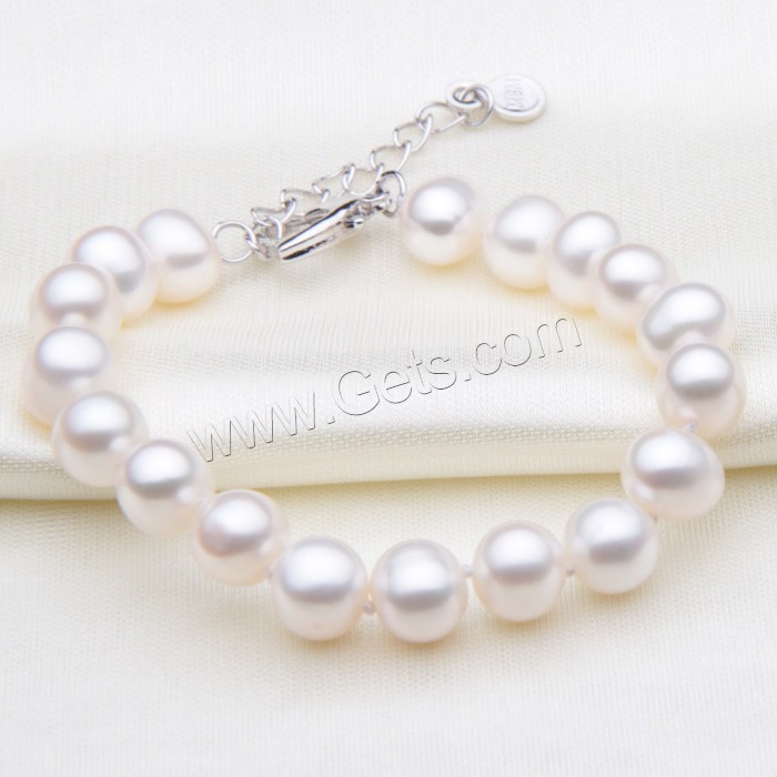 Cultured Freshwater Pearl Bracelets, brass lobster clasp, with 5cm extender chain, Potato, natural, different size for choice, white, Length:Approx 7.5 Inch, Sold By Strand