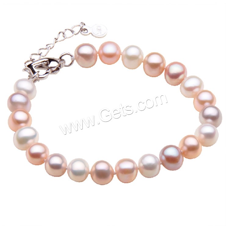 Cultured Freshwater Pearl Bracelets, brass lobster clasp, with 5cm extender chain, Potato, natural, different size for choice, multi-colored, Length:Approx 7.5 Inch, Sold By Strand