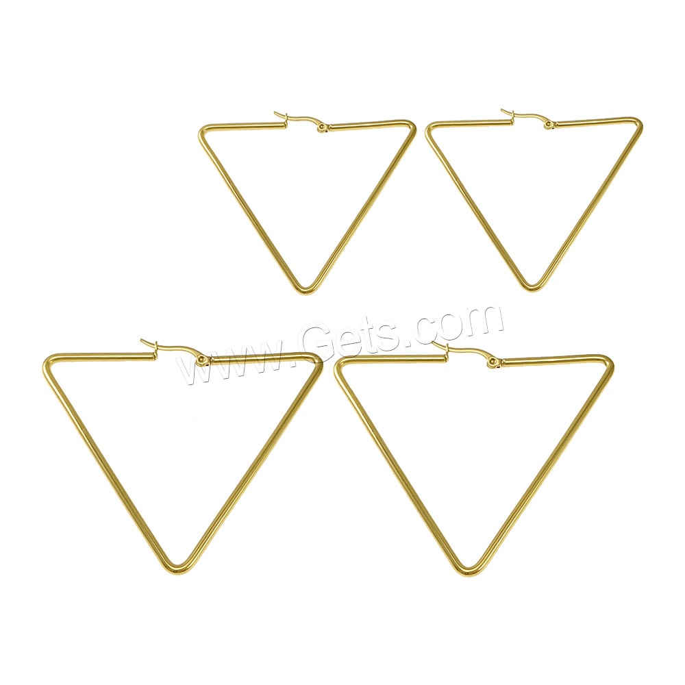 Edelstahl Hoop Ohrringe, Dreieck, goldfarben plattiert, verschiedene Größen vorhanden, verkauft von Paar