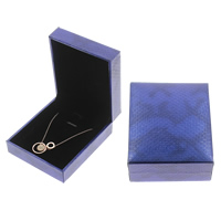Leather Necklace Box, Cardboard, with Sponge & PU Leather, Rectangle, blue 