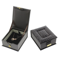 Leather Necklace Box, Cardboard, with Sponge & PU Leather, Rectangle, black 