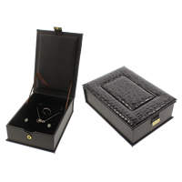 Leather Jewelry Set Box, Cardboard, finger ring & earring & necklace, with Sponge & PU Leather, Rectangle, black 