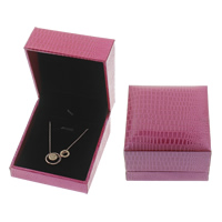 Leather Necklace Box, Cardboard, with Sponge & PU Leather, Rectangle, fuchsia 