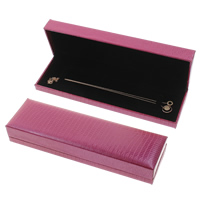 Cajas de Cuero para Collares, Cartón, con Esponja & Cuero de PU, Rectángular, color rojo rosado brillante, 220x65x55mm, Vendido por UD