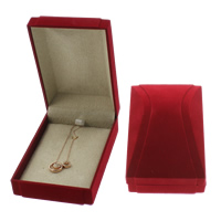 Velvet Necklace Box, Cardboard, with Velveteen, Rectangle, red 
