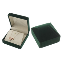 Velvet Necklace Box, Cardboard, with Velveteen, Square, green 