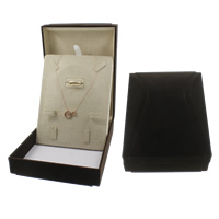 Velvet Necklace Box, Cardboard, with Velveteen, Rectangle, black 
