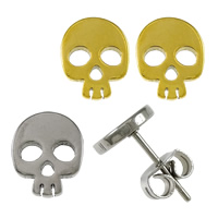 Stainless Steel Stud Earring, Skull, plated 