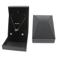 Leather Jewelry Set Box, Cardboard, finger ring & earring & necklace, with PU Leather & Velveteen, Rectangle, black 