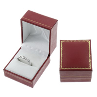 Кожаная коробочка для кольца, картон, с Искусственная кожа & Бархат, Прямоугольная форма, красный продается PC