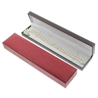 Leather Necklace Box, Cardboard, with PU Leather & Silk, Rectangle 