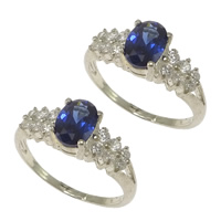 Cubic Zirconia anillo de dedo de plata esterlina, plata de ley 925, con circonia cúbica & facetas, Azul del Caribe, 5.5x7x5mm, tamaño:7, Vendido por UD