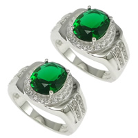 Cubic Zirconia anillo de dedo de plata esterlina, plata de ley 925, con circonia cúbica & facetas, cristal verde, 13x6mm, tamaño:7.5, Vendido por UD
