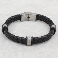 Men Bracelet, Stainless Steel, with PU Leather & Silicone, black Approx 7.5 Inch 