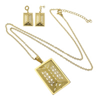 Fashion Stainless Steel Jewelry Sets, earring & necklace, with 1.8lnch extender chain, Rectangle, gold color plated, oval chain & hollow 46mm  Approx 17.5 Inch 