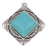 Synthetic Turquoise Pendants, Zinc Alloy, with Synthetic Turquoise, Rhombus, antique silver color plated, turquoise blue, lead & cadmium free Approx 1mm 