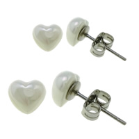 South Sea Shell Stud Earrings, Stainless Steel, with South Sea Shell, Heart white 