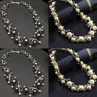 Plastic Pearl Necklace, Zinc Alloy, with ABS Plastic Pearl, with 5cm extender chain, plated, with rhinestone nickel, lead & cadmium free, 33mm Approx 17.5 Inch 