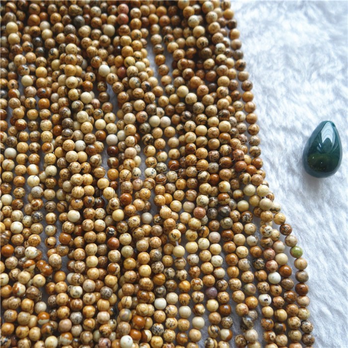 Picture Jasper Beads, Round, natural, different size for choice, Hole:Approx 1mm, Length:Approx 15.7 Inch, Sold By PC