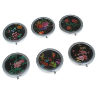 Iron Cosmetic Mirror, with Glass, Flat Round, printing mixed colors, nickel, lead & cadmium free 
