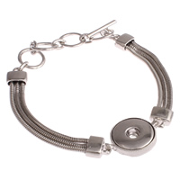 Snap Button Bracelet, Zinc Alloy, with iron chain, Flat Round, platinum color plated, snake chain & , lead & cadmium free Inner Approx 6mm Approx 9.5 Inch 