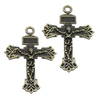 Pendentifs croix en alliage de zinc  , Croix avec tête de mort, Plaqué de couleur de bronze antique Environ 4.5mm, Vendu par PC