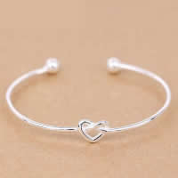 925 Sterling Silver Cuff Bangle, Heart, open, 9mm, Inner Approx 58mm Approx 6.5 Inch 