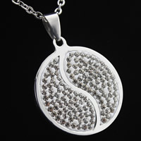 Rhinestone Stainless Steel Pendants, with Rhinestone Clay Pave, Flat Round, original color Approx 3-5mm 