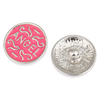 Jewelry Snap Button, Zinc Alloy, Flat Round, word angel, platinum color plated, enamel, bright rosy red, lead & cadmium free 