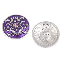 Jewelry Snap Button, Zinc Alloy, Flat Round, platinum color plated, enamel & with rhinestone, purple, lead & cadmium free 