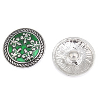 Jewelry Snap Button, Zinc Alloy, Flat Round, platinum color plated, enamel & blacken, green, lead & cadmium free 