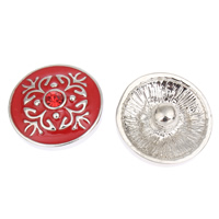 Jewelry Snap Button, Zinc Alloy, Flat Round, platinum color plated, enamel & with rhinestone, red, lead & cadmium free 