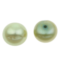 Perlas Freshwater Perforadas, Perlas cultivadas de agua dulce, Botón, perforado medio, verde, 8.5-9mm, agujero:aproximado 1mm, Vendido por Par