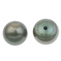 Perlas Freshwater Perforadas, Perlas cultivadas de agua dulce, Botón, perforado medio, verde oscuro, 7-7.5mm, agujero:aproximado 1mm, Vendido por Par