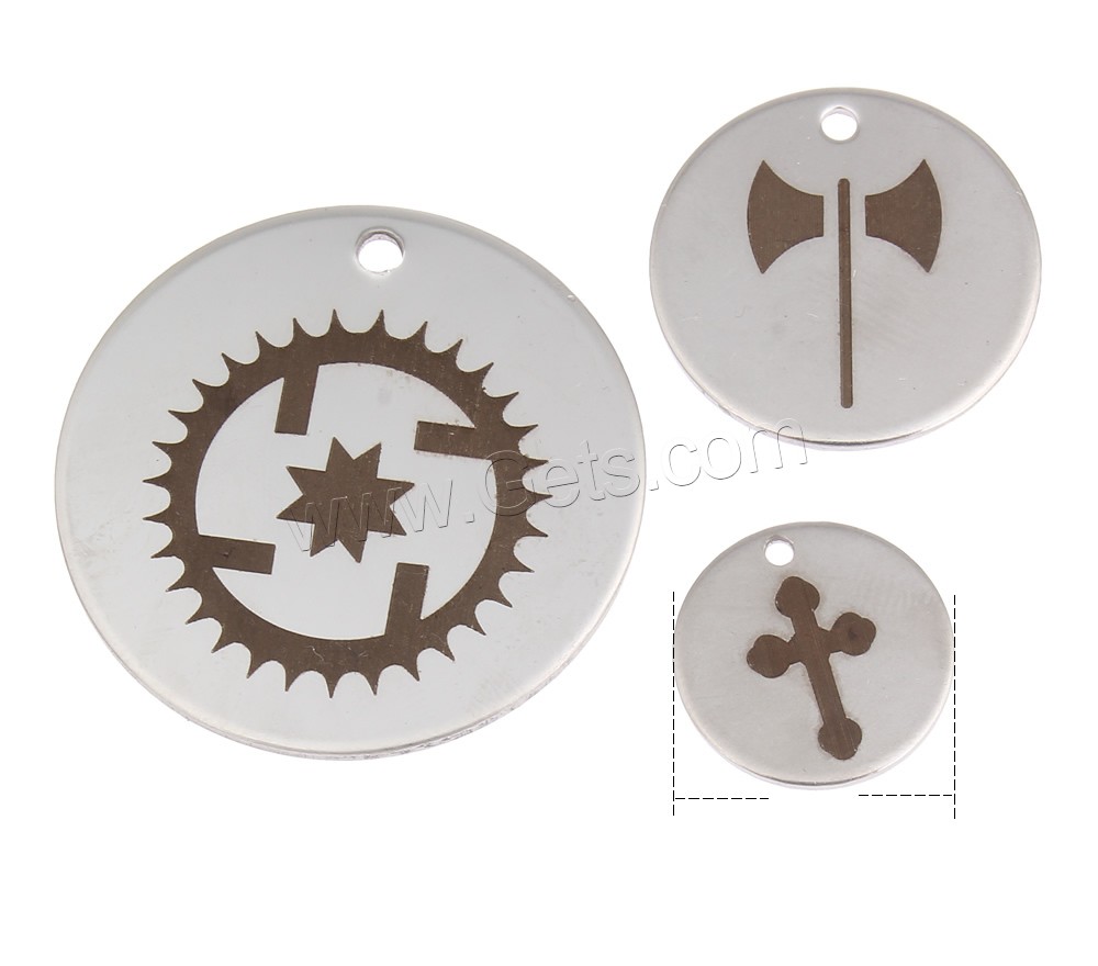 Stainless Steel Pendants, Flat Round, different size for choice & different designs for choice, original color, Sold By PC